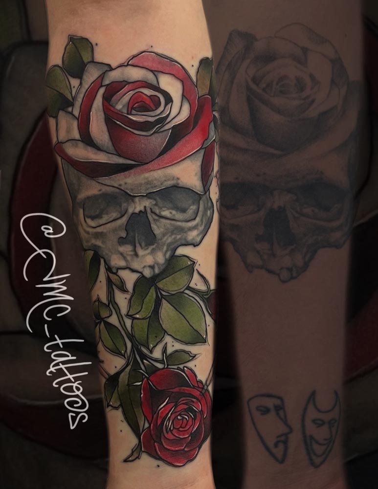 Flower Skull Abstract Illustrative Color Tattoo By Jessica Cicada   Flower%2C Rose%2C Skull%2C Abstract%2C Illustrative%2C Color 